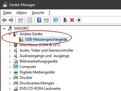 Geraetemanager nach dem ersten Einstecken