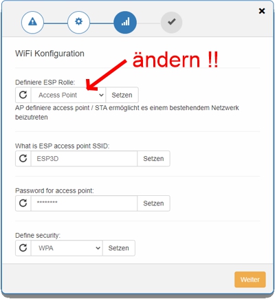 ESP8266 Wizardzugangseinstellungen