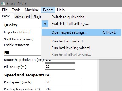 cura expertsettings