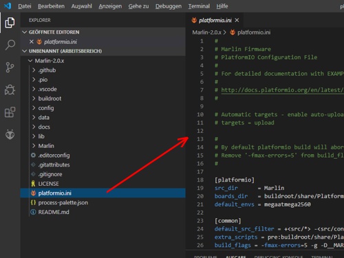 Visual Studio Code PlatformIO Marlin editieren