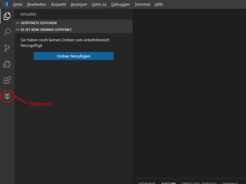 Visual Studio Code PlatformIO Menue